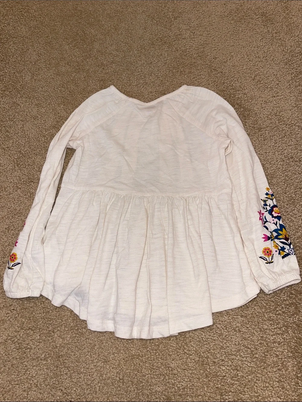 Girls Old Navy Cream Peplum Top with Floral Sleeve Embroidery